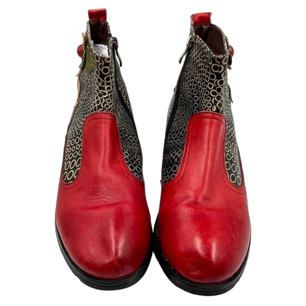Socofy Boho Flower Patchwork Leather Red Ankle Bo… - image 3